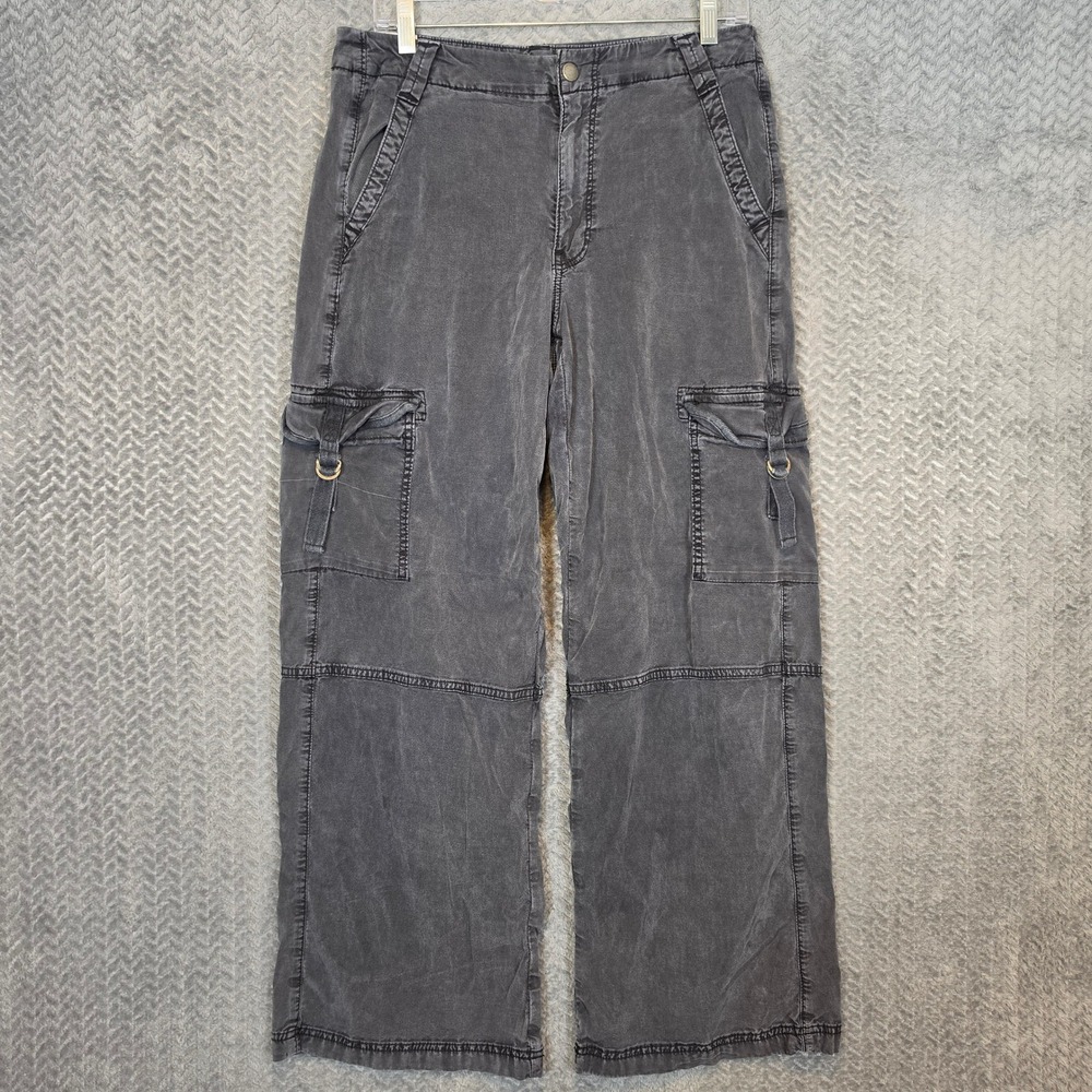 American Eagle Super High Rise Baggy Wide Leg Cargo Pants Faded Black Womens 8